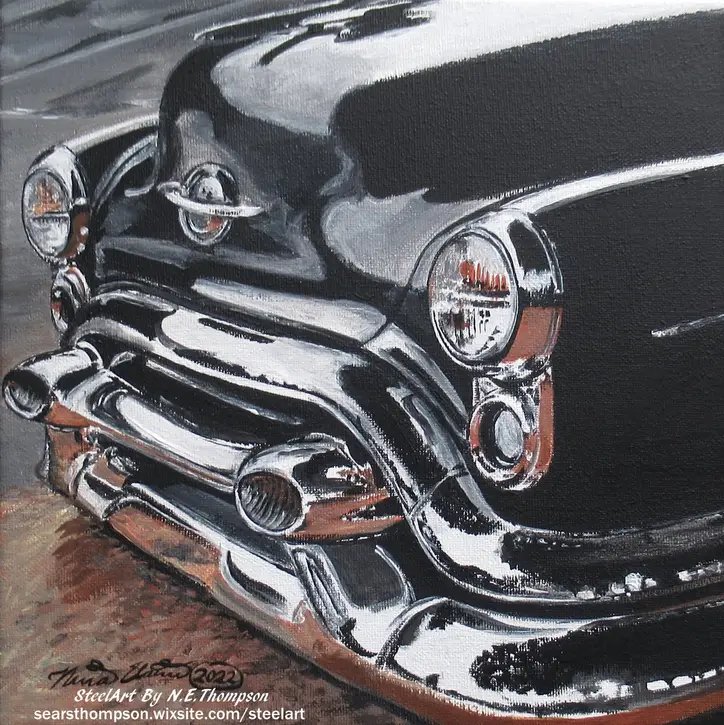 On this day in 2022, I'd just completed the third piece of artwork for my Shades Of Black series, 'Obsidian.'

#artist #classiccar #art #traditionalart #throwback #acrylicpainting #painting