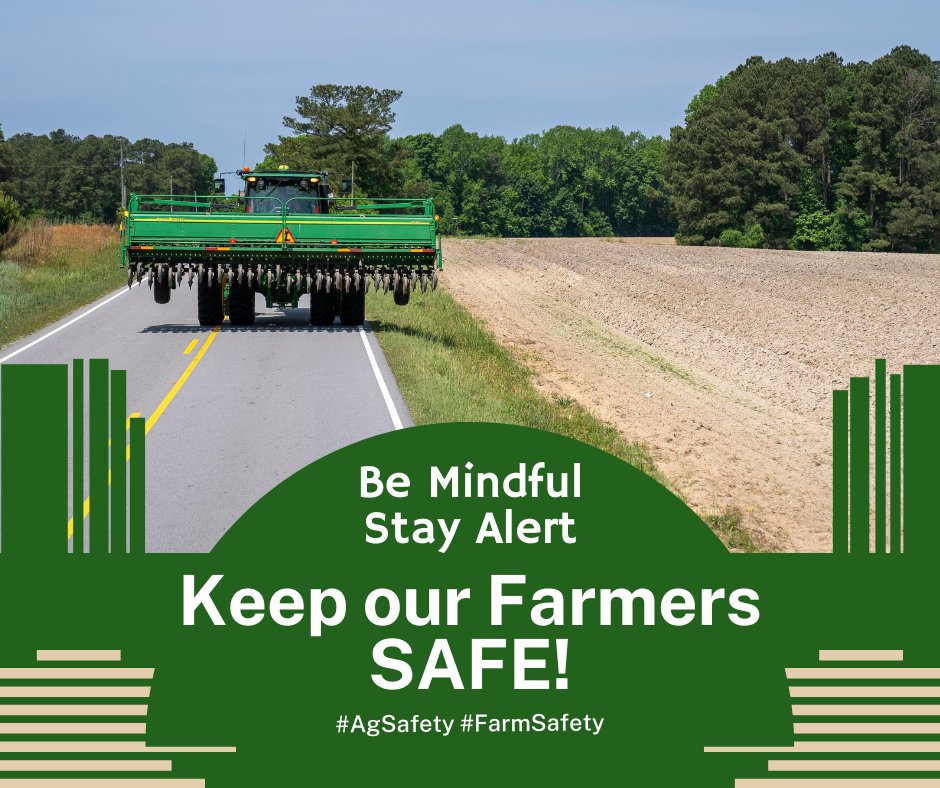 It's planting season for many farmers across North Carolina, which means more tractors and other farm equipment are travelling on the road. Please be mindful and stay alert during your driving hours and help keep our farmers safe! #NCAgriculture #AgSafety #FarmSafety