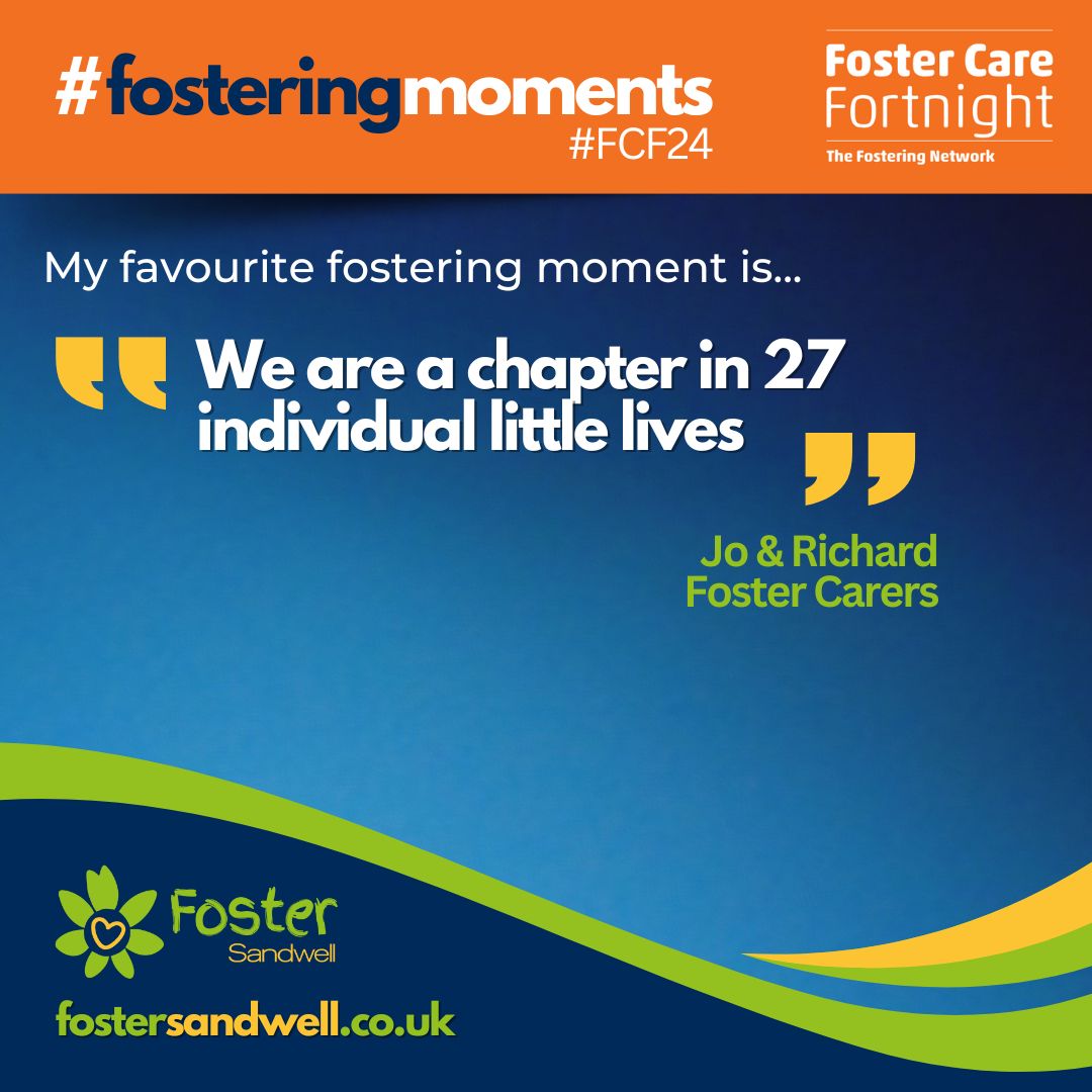 Wow, Jo & Richard's #fosteringmoments quote really sums up the impact of fostering on your lives and the lives of the children you care for. But then, we already knew that our foster carers are amazing! Care to join us? #joinsandwellsbiggestfamily #fostersandwell #FCF24of