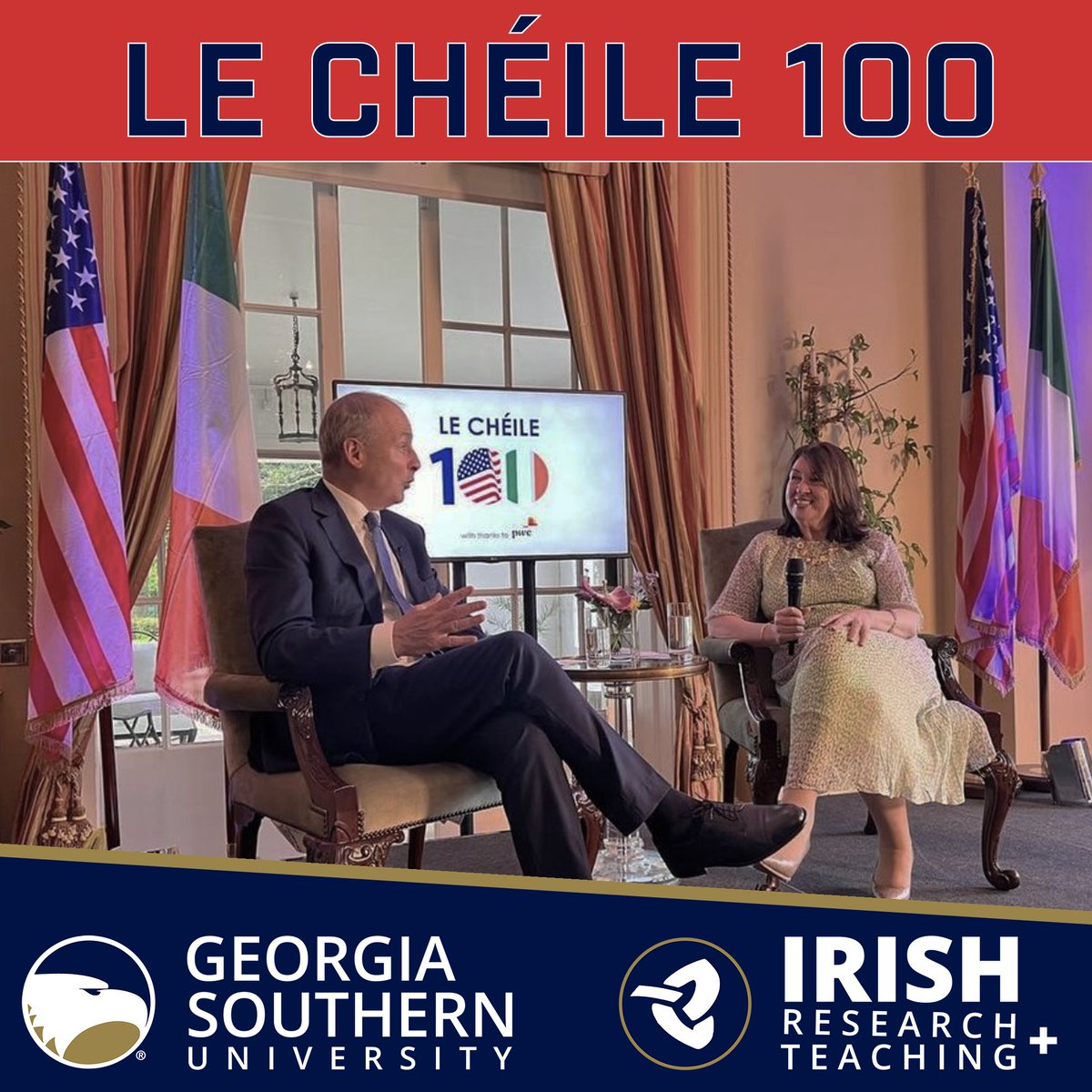 Thrilled to represent @GeorgiaSouthern at a fireside chat between @USAmbIreland Claire Cronin and Ireland's Foreign Affairs Minister @MichealMartinTD. At her official Dublin residence, the Ambassador hosted a candid, constructive conversation as part of the #LeChéile100 series.