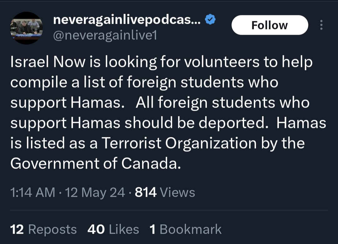 'Supporting Hamas' is what JDL terror org* leader Meir Weinstein (who has a history of posting bomb threats against Pride organizers and of instigating violent attacks against students) calls opposing genocide.

*splcenter.org/fighting-hate/…