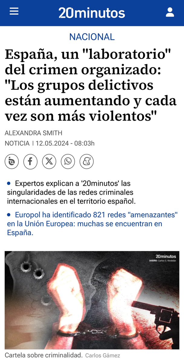 España, un 'laboratorio' del crimen organizado: 'Los grupos delictivos están aumentando y cada vez son más violentos', vía @20m Por ello, desde JUPOL reclaman al Gobierno mayores recursos para los cuerpos de seguridad, ya que son 'muy limitados'. 'Estamos pidiendo más medios,