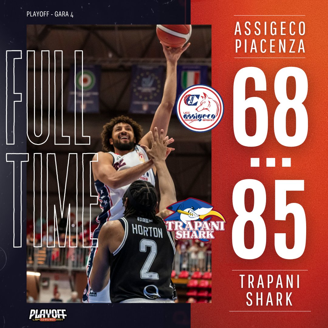 🔴𝙁𝙐𝙇𝙇 𝙏𝙄𝙈𝙀🔴
UCC Assigeco Piacenza 𝟲𝟴 | 𝟴𝟱 Trapani Shark

Vince Trapani e si aggiudica il passaggio del turno.
Solo applausi per i nostri ragazzi 🤍❤️💙

#SerieA2OldWildWest #LNP #LaNostraPassione @LNPSOCIAL