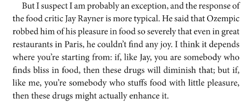 Regard this as a 'FOR THE RECORD' Post. In his new book, Magic Pill, about so-called fat drugs like Ozempic, @johannhari101 says I was prescribed the drug but gave it up because it robbed me of pleasure in food. (See screenshot). This is complete and utter bollocks. 1/