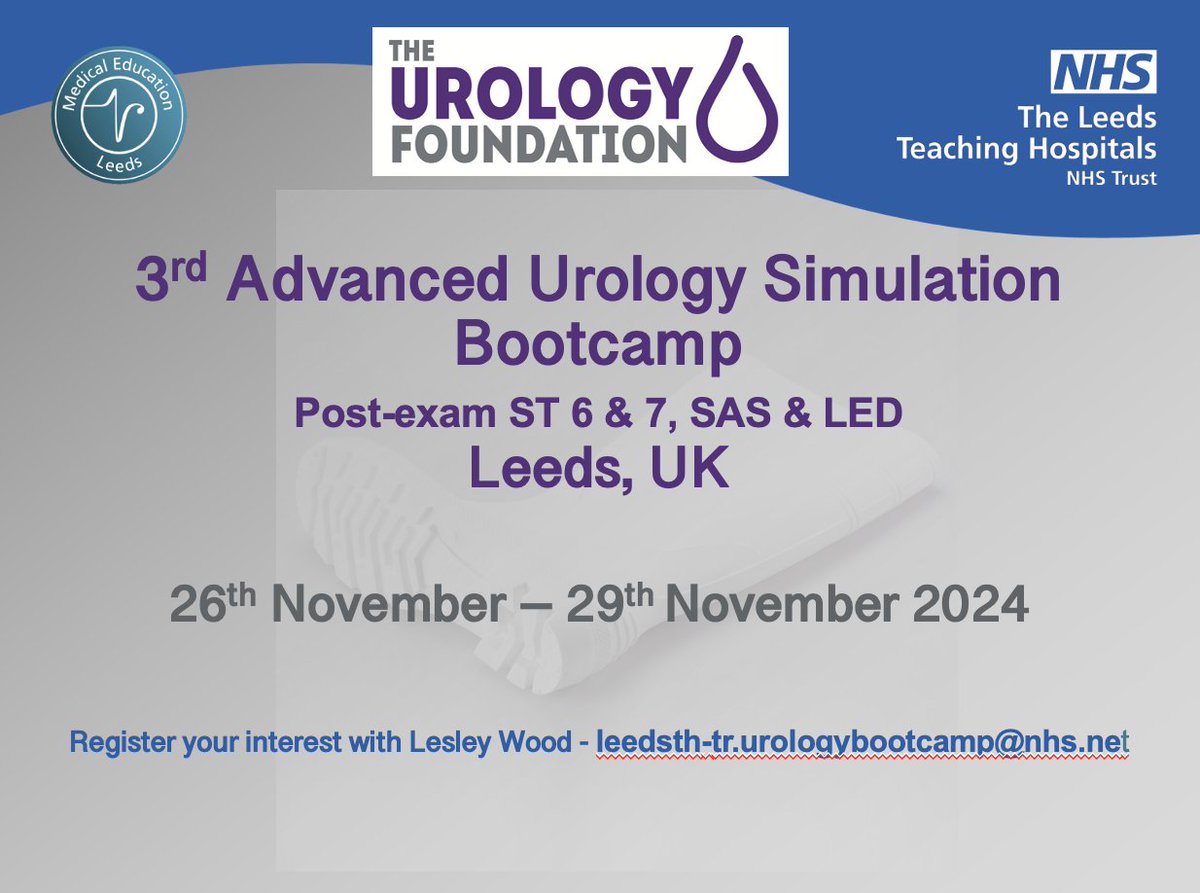 📢3rd Advanced Urology Simulation Bootcamp, Post Exam ST 6 & 7, SAS, Leeds, November 26–29, 2024. Sub-speciality-specific modules to choose from are BPH, robotics, and advanced endourology. Register your interest leedsth-tr.urologybootcamp@nhs.net @BAUSurology @BSoT_UK