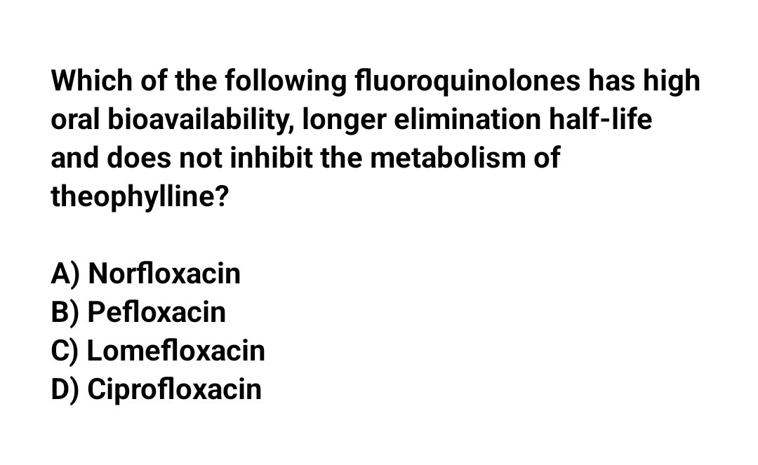 Which of the following fluoroquinolones has high oral bioavailability, longer elimination half-life and does not inhibit the metabolism of theophylline.?