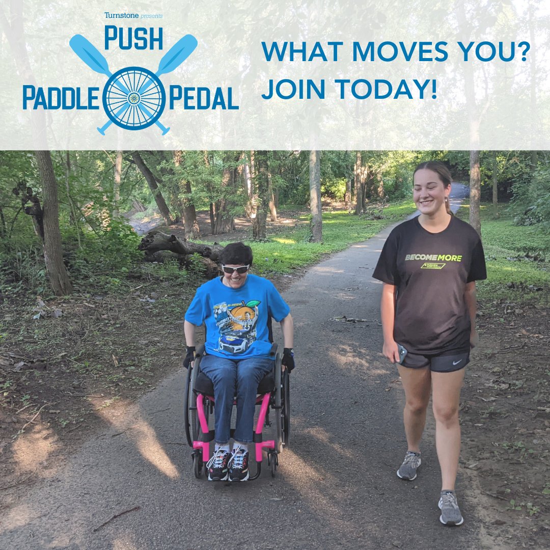 Push, Paddle, Pedal is BACK! Move 1,000 minutes with us from June 1 to July 31. All movement counts- hiking, biking, dancing, rowing, etc! Join as a sponsor, corporate team, or individual to help raise awareness & support for Turnstone clients. Learn more: turnstone.org/about/events/t…