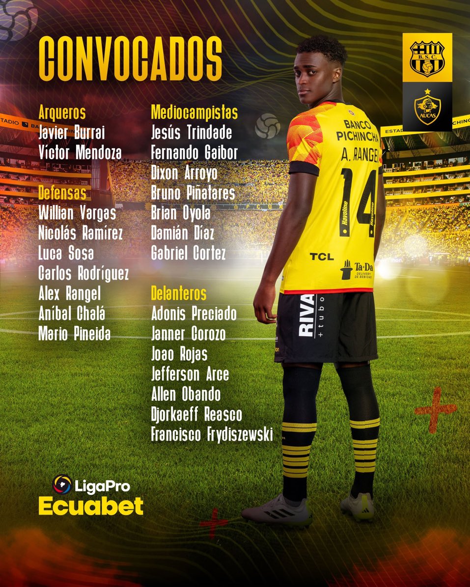 AUSENTE PEDRO PABLO PERLAZA‼️ Se suma Jefferson Arce ante la ausencia de  Leonai Souza. Volvió Djorka luego de la lesión. Llama la atención lo  borrado que está Cristian Solano. #BSC 🟡⚫️