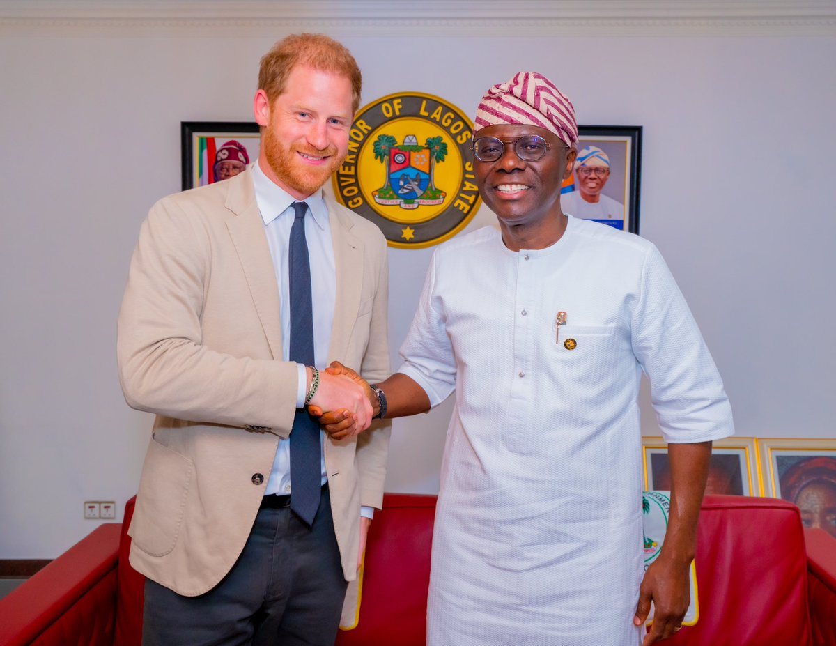 jidesanwoolu's tweet photo. It was a pleasure to welcome the Duke and Duchess of Sussex, Prince Harry and Meghan Markle and share the vibrant culture of Lagos with our esteemed guests. 

They are on a visit to Nigeria promoting the Invictus Games, a special initiative aimed at raising funds and supporting serving military members as well as veterans to overcome their physical and mental illnesses or injuries, which would help them develop a sense of belonging and increased self esteem. 

We discussed the pivotal role mental health plays in holistic wellness, particularly for our military personnel. I commend the Duke and Duchess for spotlighting this crucial issue. Their commitment to supporting our heroes in uniform is truly inspiring. 

We also discussed the amazing work they are doing with the Invictus Games and the valuable global insights that will be beneficial for us. We're excited about the potential collaborations that could help our veterans and active military members feel more supported. 

Looking forward to potential opportunities to host the Invictus Games in Nigeria and to showcase the resilience and spirit of our people.