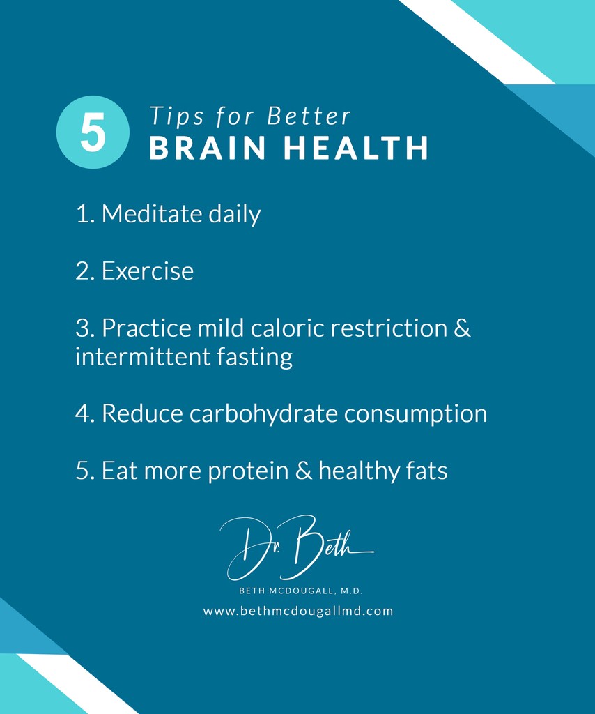 Check out my IG for a detailed guide on these 5 tips for better brain health.
⁠
Dr. Beth⁠
.⁠
.⁠
.⁠
#brainhealth #healthybrain #meditation #meditate #practice #intermittentfasting #diet #carbs #proteins #healthyfats #fats #avocado