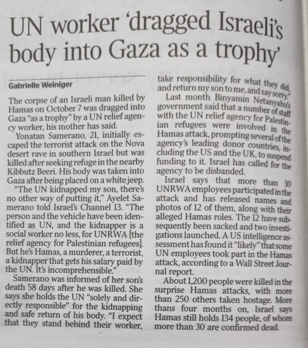 @UNRWA @UNWateridge @BBC The top job for the corrupt @UN today is covering up @UNRWA terrorism. They don't want their 75-year-mega-cash-cow shut down! @antonioguterres needs his private jets! #AbolishTheUN #DefundTheUN #DefundUNRWA #UNRWAisHamas