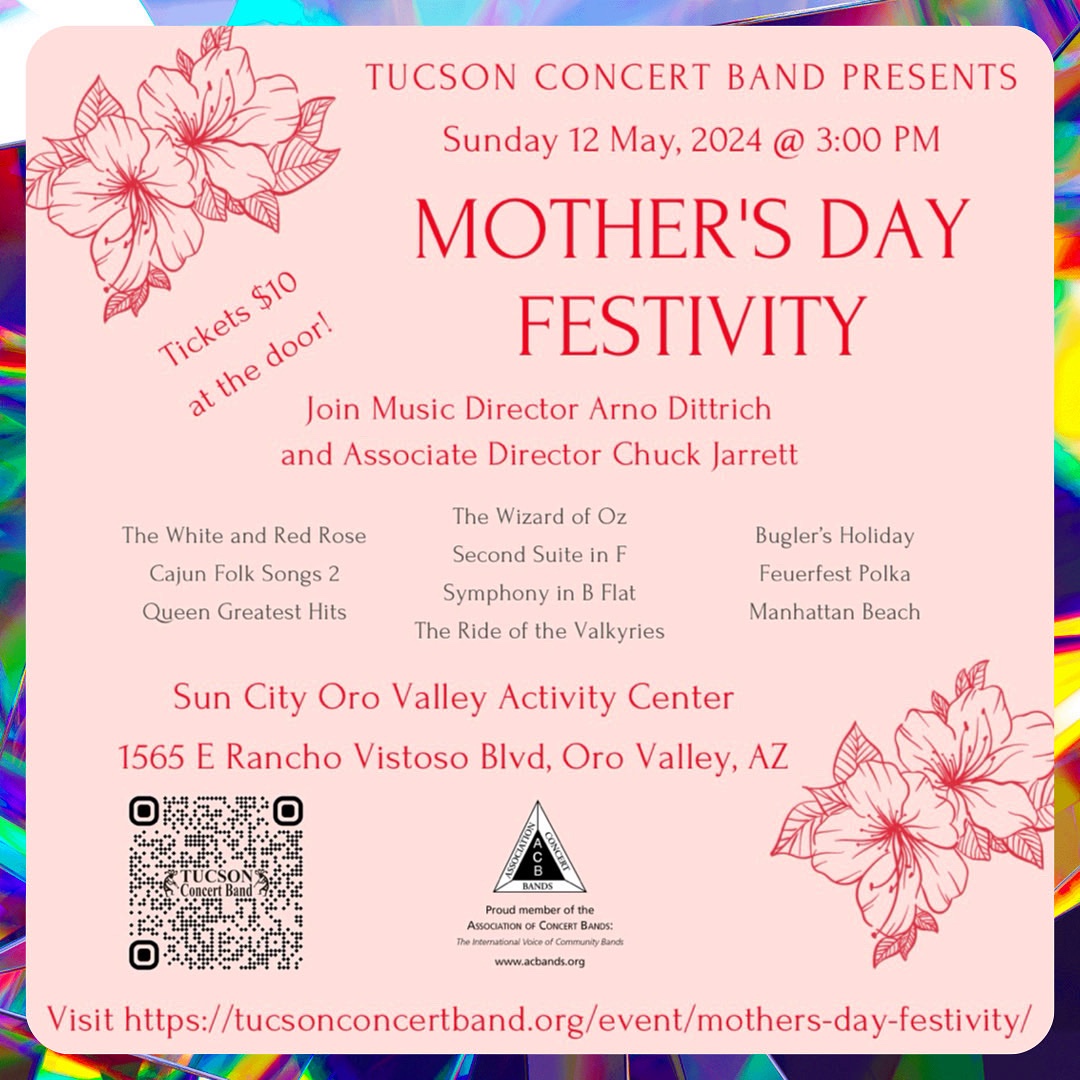 CONCERT TODAY!!!

#tucsonconcertband #music #lovemusic #localmusic #localtucson #tucsonlocal #tucsonmusic #tucson #ThisIsTucson #ThingsToDoInTucson #az #May #Sunday #MothersDay #concert #performance #SunCity #orovalley #BandsofACB