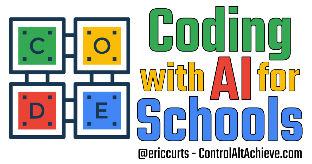 👩‍💻 Coding with AI for Schools controlaltachieve.com/2023/07/coding…

▶️ 1-hour video
📄 Apps Script for Docs, Sheets, etc.
🔗 Embedded code for Sites
🧰 Learning activities, games, simulations, time-savers
🤷 Even if you are not a coder

#edtech
#controlaltachieve