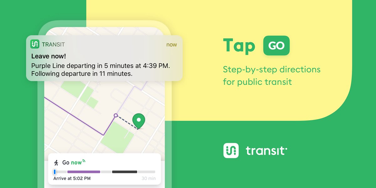 Taking an unfamiliar route? 👋🤓 Enter your destination into @transitapp & tap GO: it'll tell you when to leave for the stop, when to hurry up (if you're late 🏃💨), when to disembark & transfer! Like GPS, but for public transit. 🚍