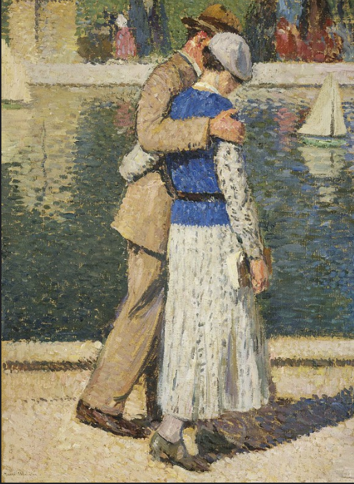 Henri Martin - A Couple Walking along the Bassin du Luxembourg, 1935. #French #posimpressionist #painter