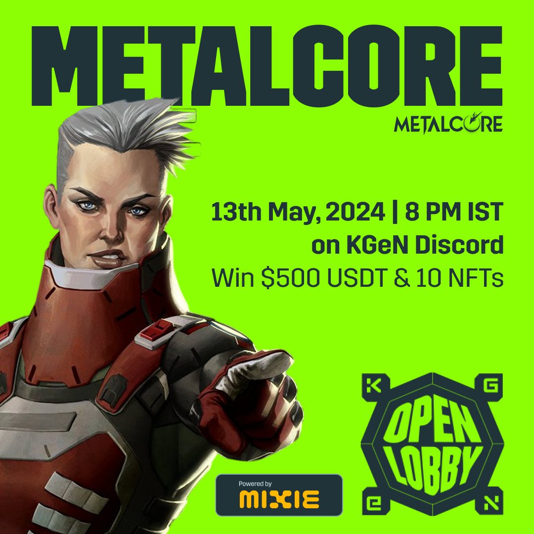KGeN_Community's tweet image. THE MECHS ARE IN TOWN 🤖

Join us for the banger opening game night of OpenLobby powered by @Mixieai 

@playmetalcore invites you to a free-to-play mechanised adventure and the mechs are primed for your command 

🚨 Join the server, claim the role and snatch your Metalcore access