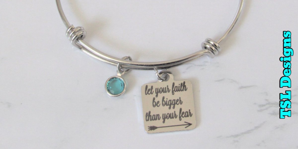 Let Your Faith Be Bigger Than Your Fear Laser Engraved Charm Bracelet With Birthstone Crystal buff.ly/44ZG3PE #bracelet #charmbracelet #handmade #jewelry #handcrafted #shopsmall #etsy #etsystore #etsyshop #etsyseller #etsyhandmade #etsyjewelry