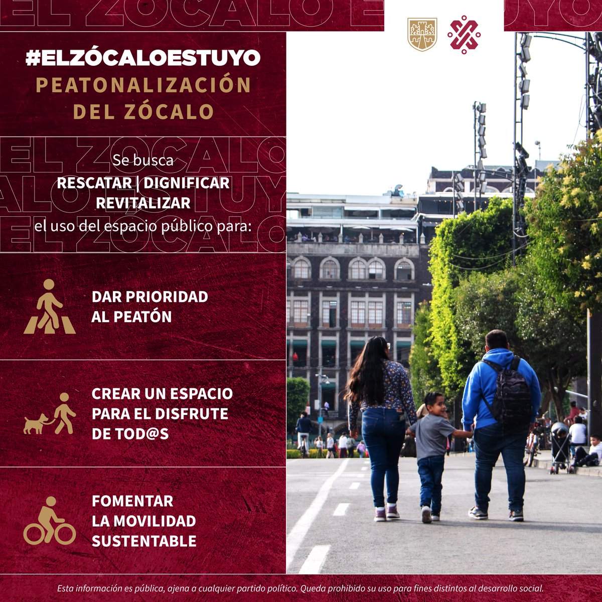 #ElZócaloEsTuyo | Con la peatonalización total del Zócalo de la Ciudad de México, por parte del @GobCDMX, se busca permitir la apreciación y fomentar el cuidado de la configuración urbana de este espacio público conformado por diversas etapas históricas y culturales.