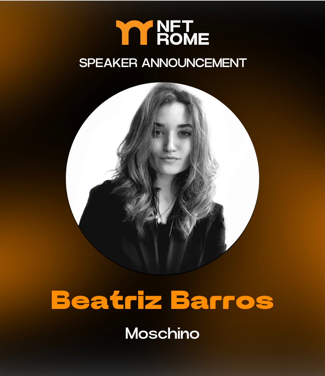 🚨Speaker Announcement 🚨 A warm welcome to Beatriz Barros from Moschino, as she will be speaking at NFT Rome about Fashion! 🇮🇹 She brings her expertise from top brands. Don't miss her panel to gain invaluable insights into the intersection of Fashion & Web3😍