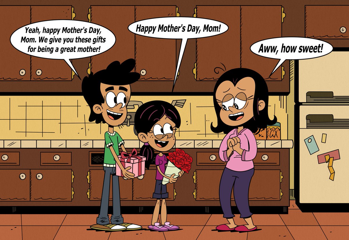 Artwork made by artist @AlejinZX. Ronnie Anne and Bobby give Maria flowers for Mother's Day. #TheLoudHouse #TheCasagrandes #RonnieAnneSantiago #BobbySantiago #MariaSantiago #MothersDay2024