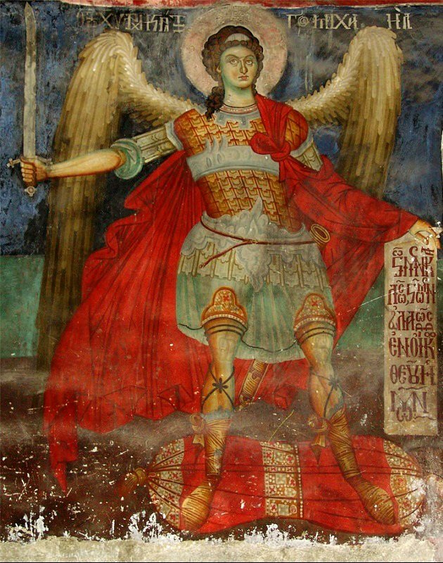 Archangel Michael, Orthodox fresco from a church from Moscopole, today Voskopojë, Albania