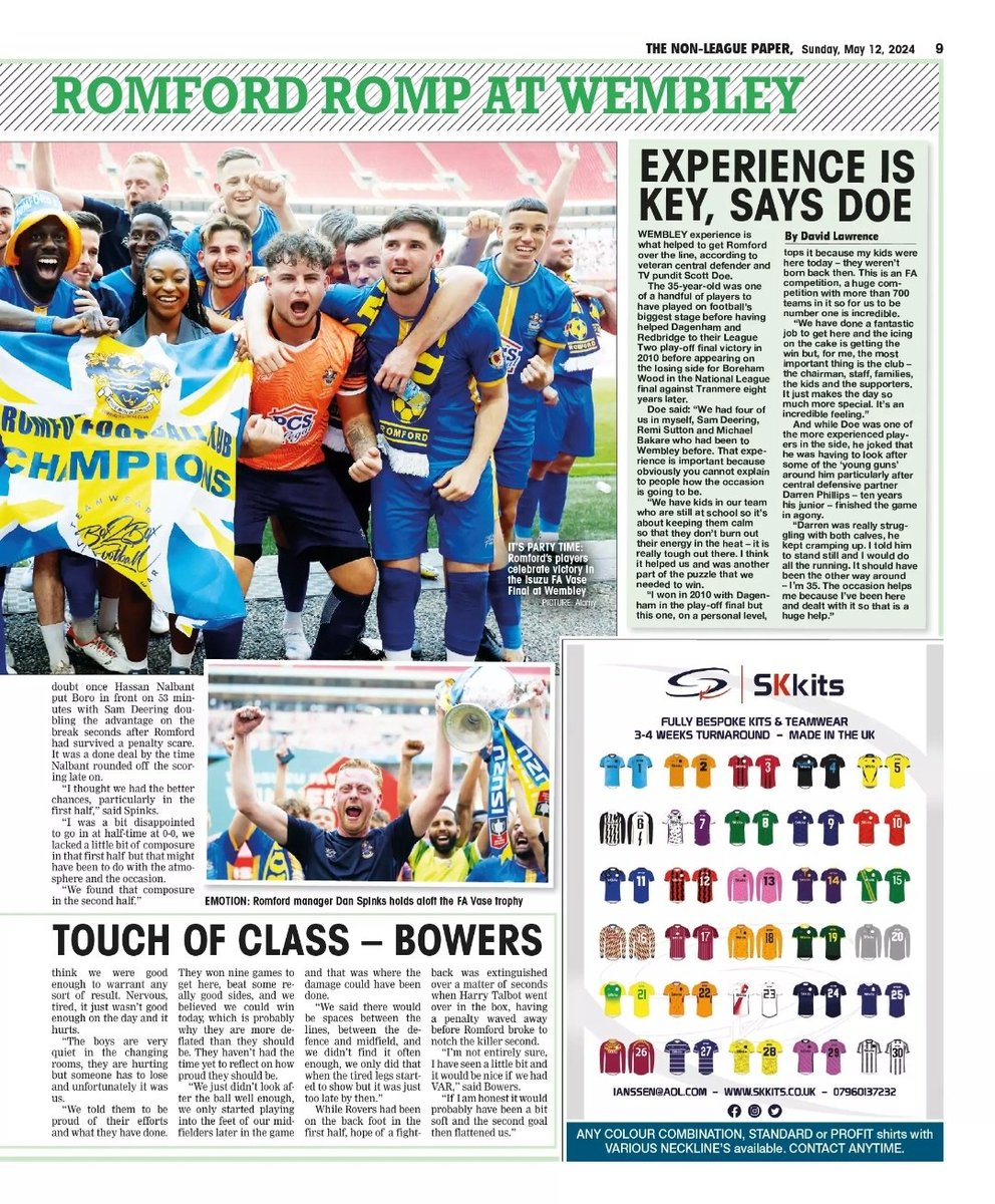 Top coverage in the @NonLeaguePaper yet again after yesterday's #FAVase Final An amazing day for @RomfordFC & @GWRovers Get your copy, on sale now #ESL #FAVase