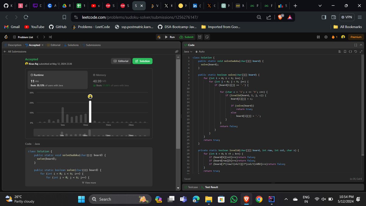 KIRAN_RAJ__58's tweet photo. Day 100: Achieved a milestone! Solved Sudoku with #strives solved leetcode daily problem "Largest Local Values in a Matrix", and participated in LeetCode's weekly contest. What a journey! ๐ฏ๐ #100DaysOfCode #Strivers #leetcode https://t.co/szTMXYFeW7