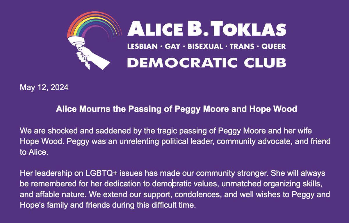 Our thoughts are with Peggy and Hope's families and friends during this difficult time.