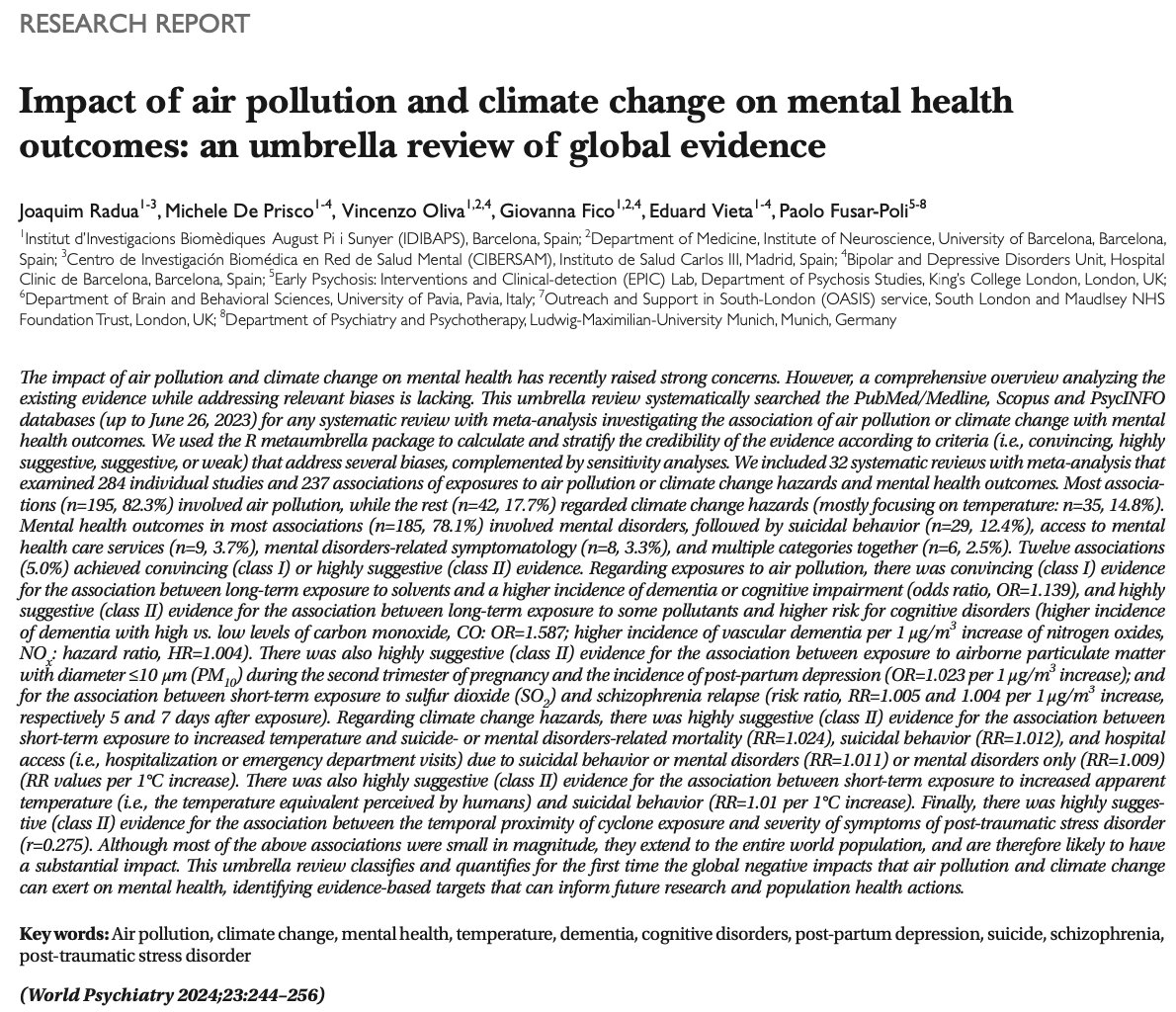 Michele De Prisco (@_micdp) on Twitter photo Check our new umbrella #review on the effects of #climatechange, air #pollution, and #mentalhealth, published on World Psychiatry <a href="/WPA_Psychiatry/">World Psychiatric Association (WPA) wpanet.org</a>.
Full results -> onlinelibrary.wiley.com/doi/10.1002/wp…
<a href="/imardgroup/">IMARD group</a> @vinz_oliva <a href="/GiovannaFico/">Giovanna Fico</a> Eduard Vieta Paolo Fusar-Poli Check our new umbrella #review on the effects of #climatechange, air #pollution, and #mentalhealth, published on World Psychiatry <a href="/WPA_Psychiatry/">World Psychiatric Association (WPA) wpanet.org</a>.
Full results -> onlinelibrary.wiley.com/doi/10.1002/wp…
<a href="/imardgroup/">IMARD group</a> @vinz_oliva <a href="/GiovannaFico/">Giovanna Fico</a> Eduard Vieta Paolo Fusar-Poli