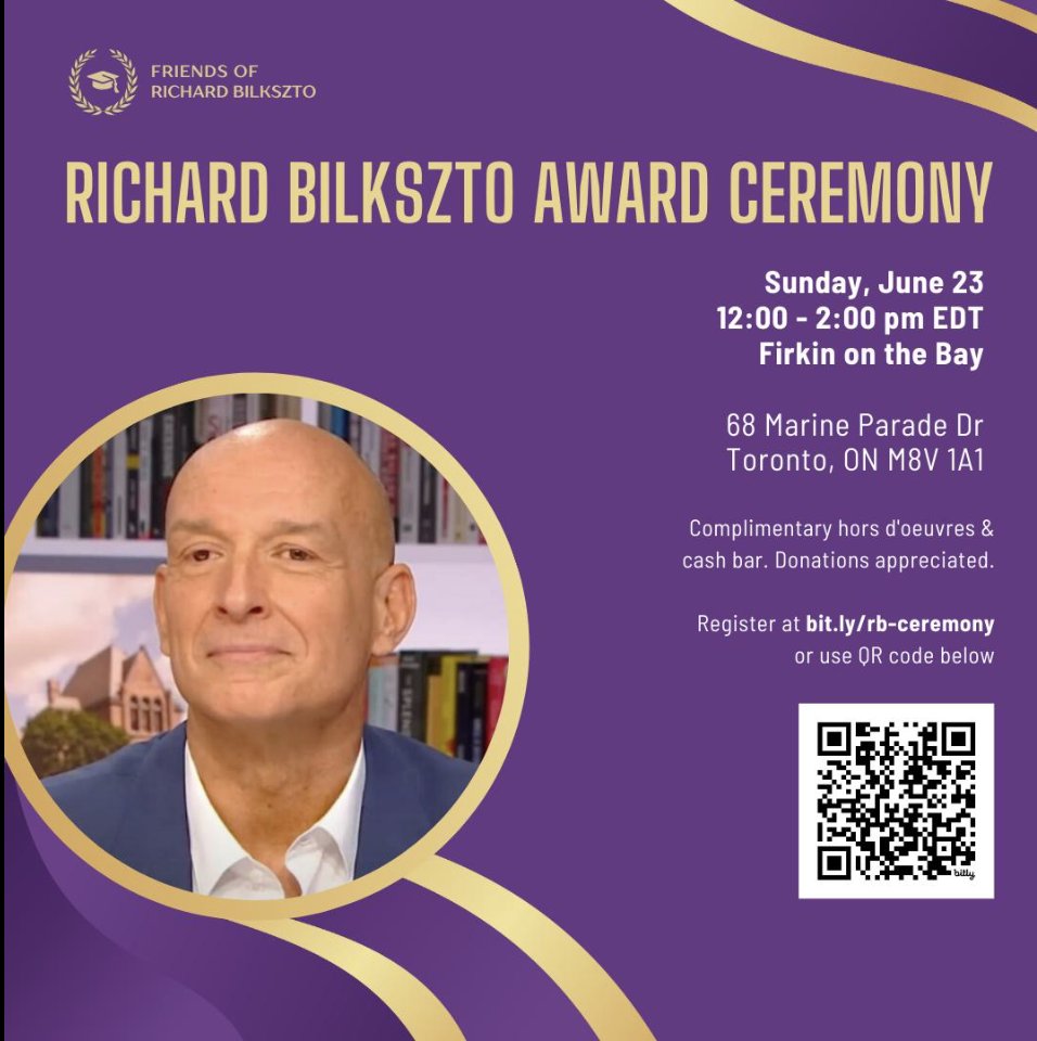 Please join us for the Richard Bilkszto Award Ceremony. We will be announcing the winners of our award and scholarship, honouring present and future educators. Registration link is: richardbilkszto.ca/ceremony