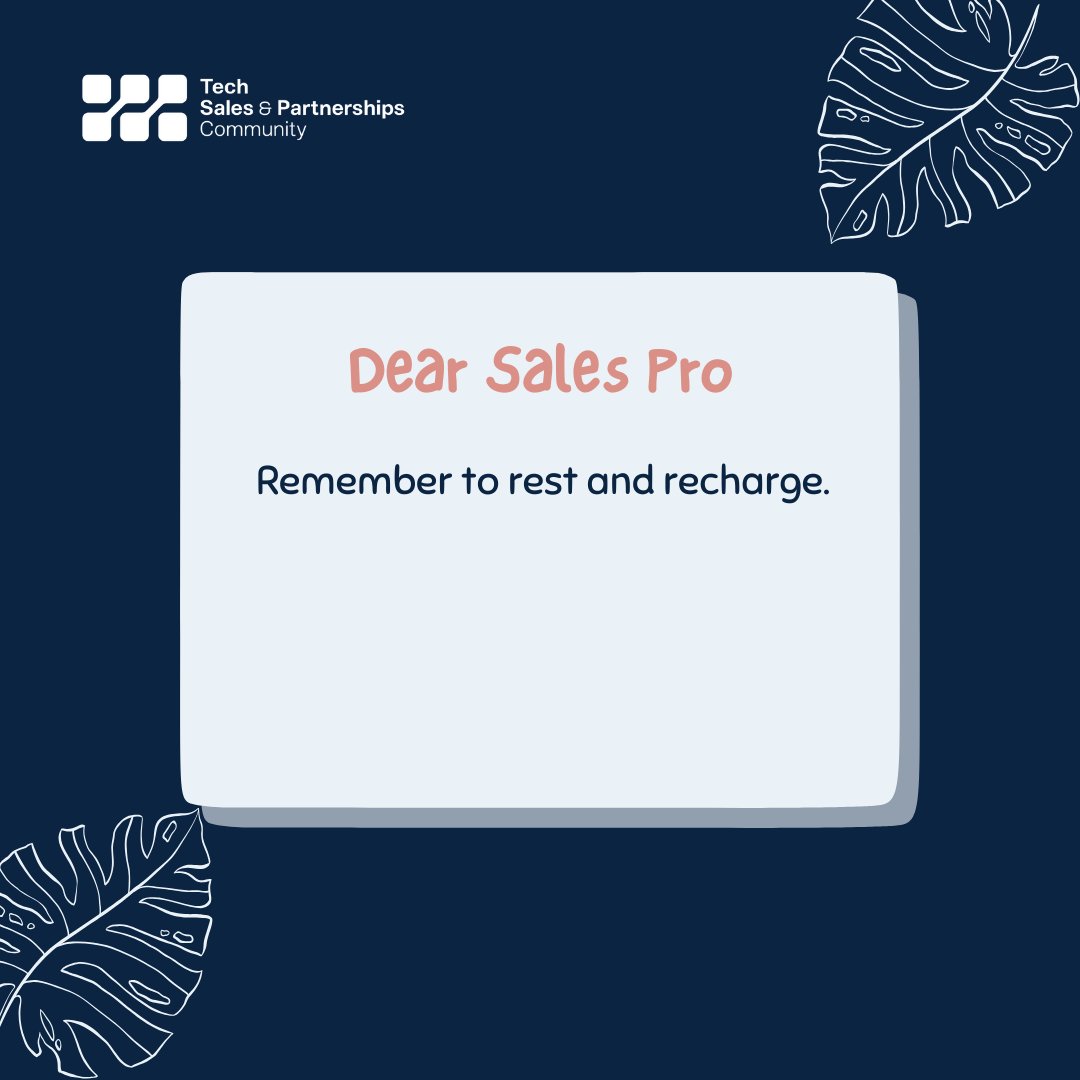 Dear Sales Pro 💙

It's that time of the week when we remind you to prioritize your well-being.

#salesmotivation #mentalhealth #techsales