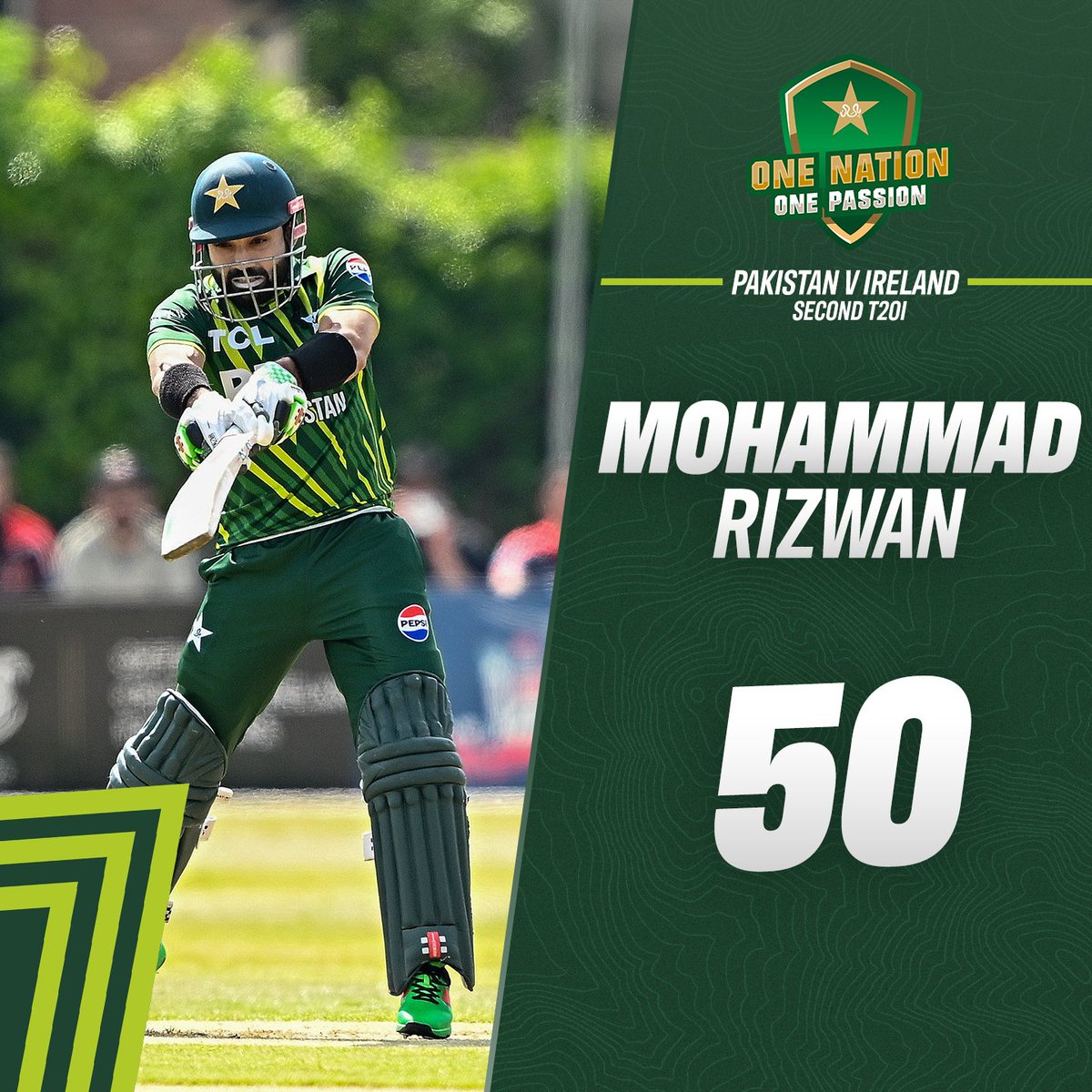 .@iMRizwanPak brings up his 27th T20I fifty ✅ An excellent knock by the top-order batter in the Pakistan chase 👏 #IREvPAK | #BackTheBoysInGreen