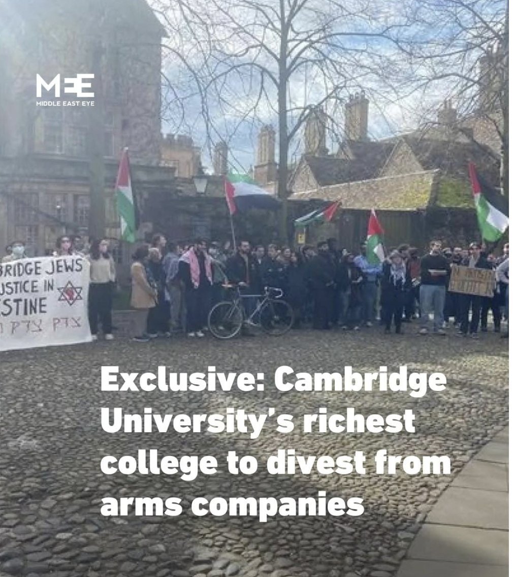 BREAKING: Cambridge's Trinity College divests from arms companies. Keep the pressure on, it fucking works. 💥