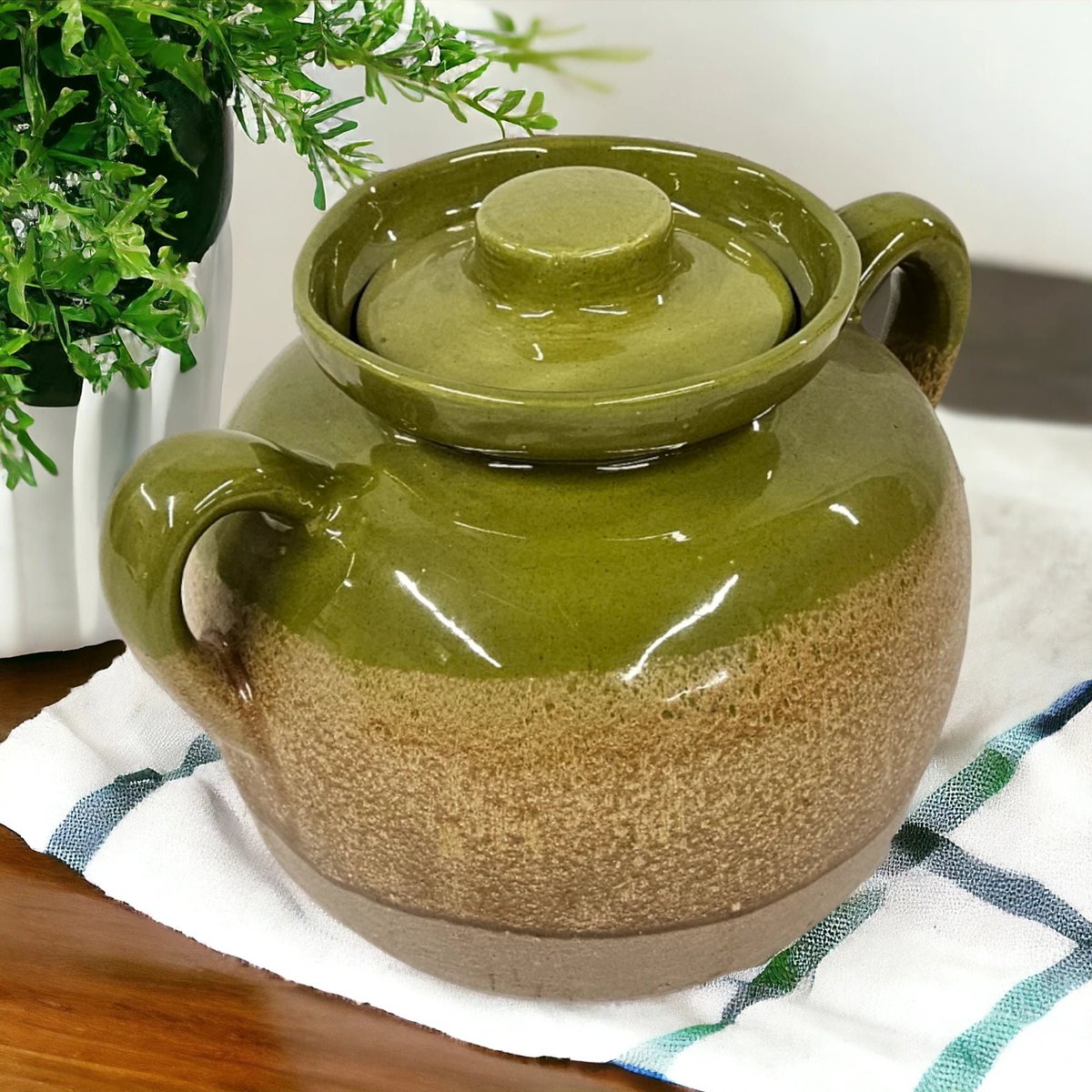 Green Bean Crock Jar MCM White Oak Made In Canada tuppu.net/5d4e6b34 #Etsy #kitchenconnection #Antique-Crockery