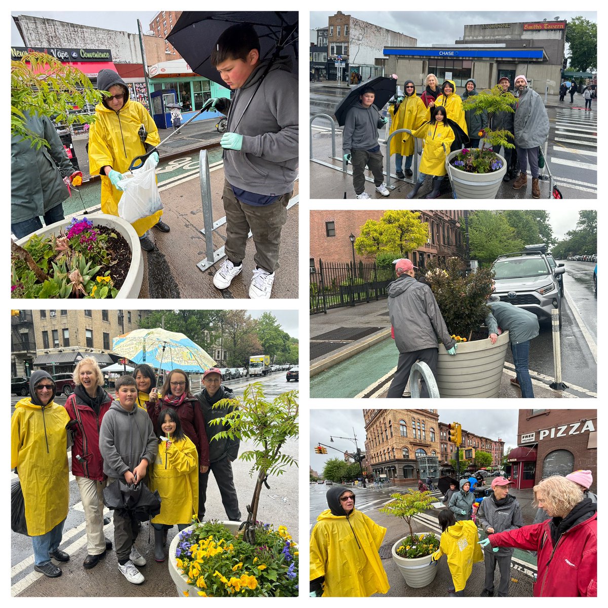 Neighbors who are taking care of the new daylighting planters on 9th St fr 5th to 8th Av met up for the 1st time today to clean up, discuss a watering plan, and talk about the planter-related issues at each intersection. Loved that @NYC_DOT @JNBero saw us + stopped to chat/listen