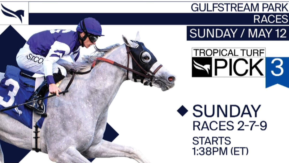 Sunday's Tropical Turf Pick3 time! ✅️ Races 2, 7, and 9. ✅️ $3 Minimum wager. ✅️ 15% Takeout. #RoyalPalmMeet at #GulfstreamPark.