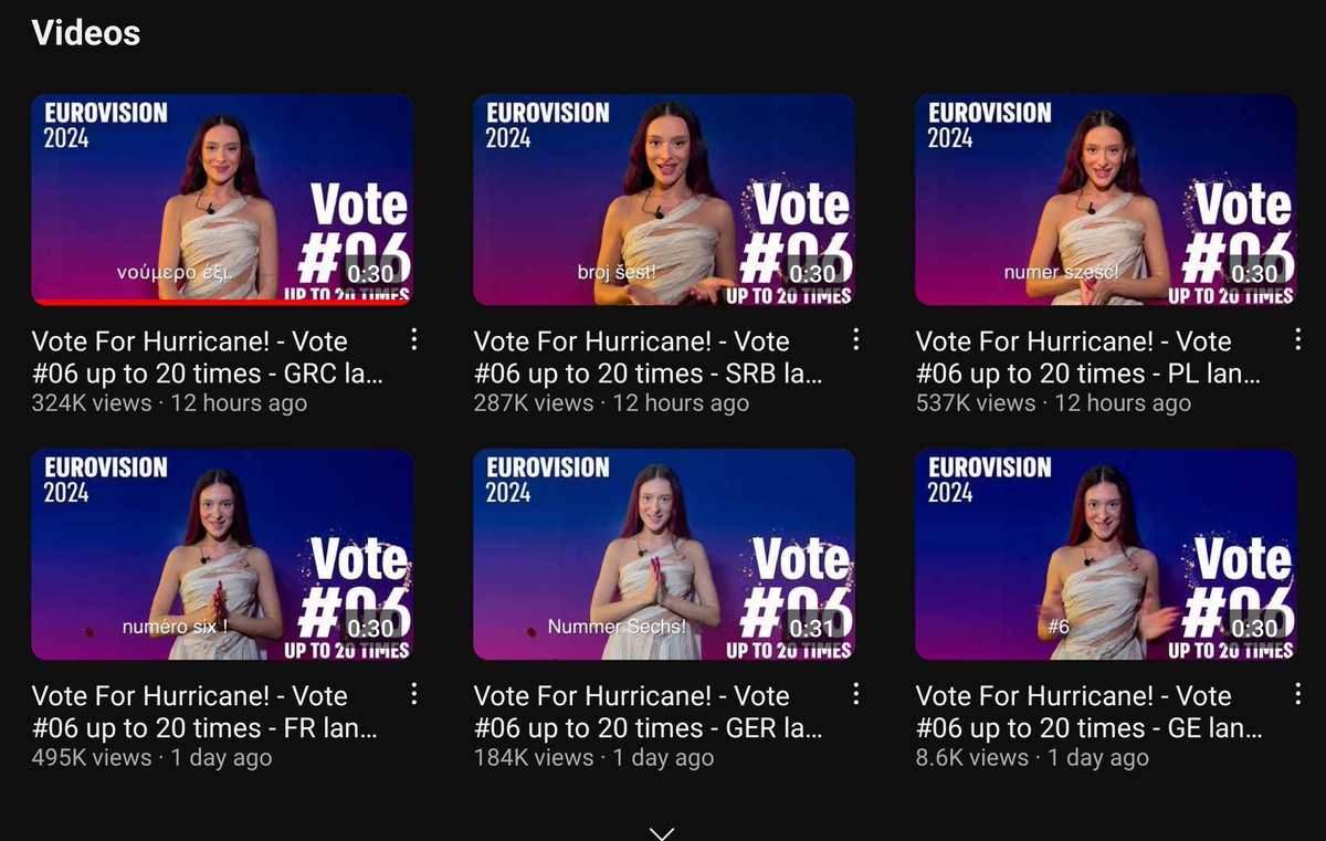 Here's another example of the extreme lengths Eden Golan went to trying to get extra votes for her #Eurovision act. The videos shown below were used as unskippable preroll ads on YouTube videos. Each is in a different language. Image courtesy of @localnotail