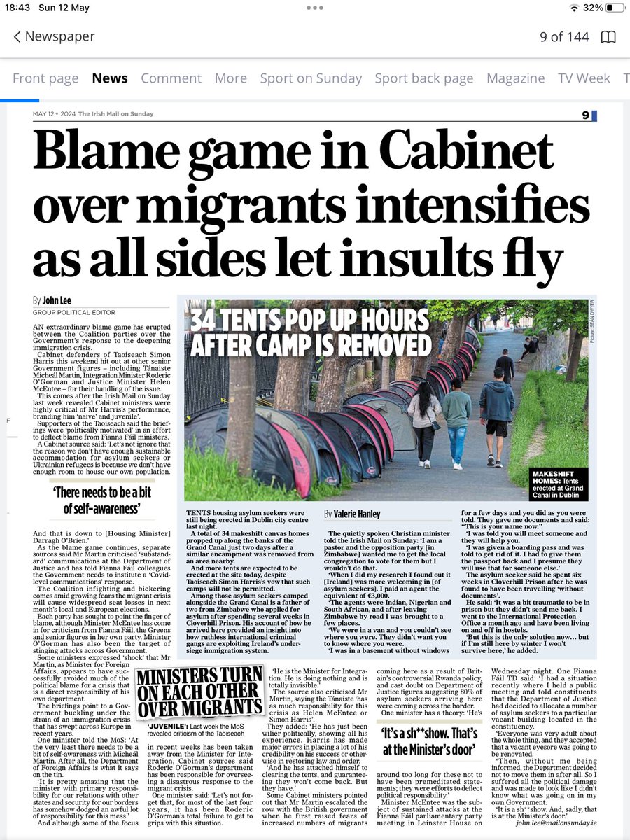 Cabinet splits widen over migrant crisis ⁦@IrishMailSunday⁩ ⁦@ExtraIRL⁩