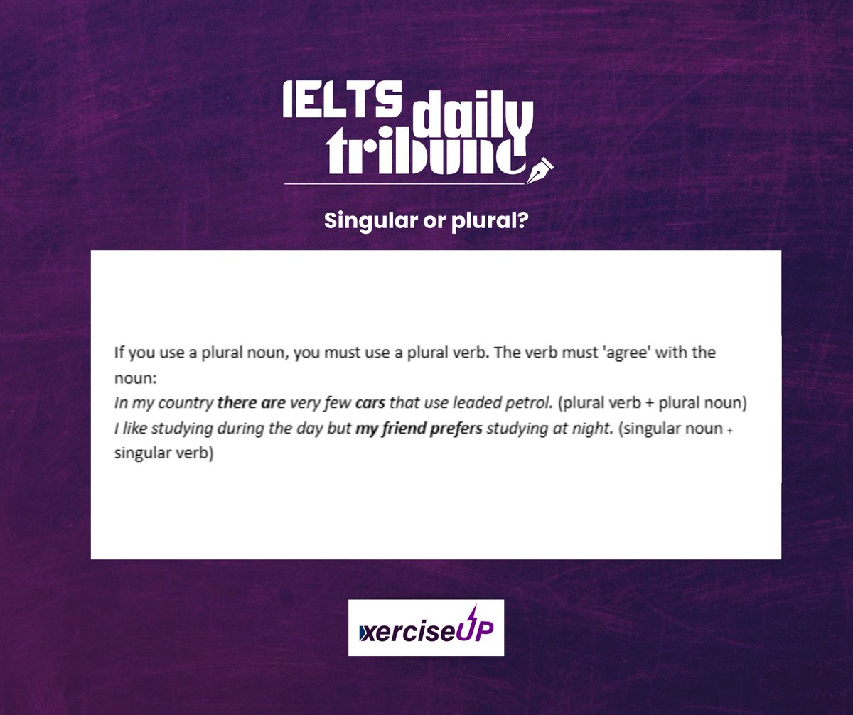 Here's your daily tribune from XerciseUp ! Today we're going to learn about - 'Singular or plural?'
#ielts #vocabulary #learningthroughplay #learningenglish #learningisfun #englishlearning #ieltspreparation #alwayslearning #onlinelearning #earlylearning