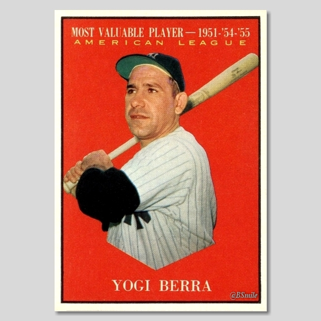 Yogi Berra - American League Most Valuable Player - 1951-'54-'55 (Classic 1961 Topps Baseball Card) #MLB #MVP #Yankees #Legend