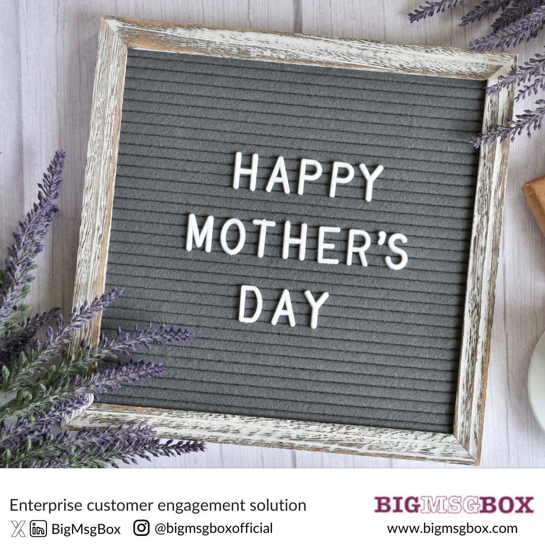 💐 Wishing all the incredible mothers out there a Happy Mother's Day!
~The BigMsgBox Team

#BigMsgBox #MothersDay2024 #CreatingConnections #BulkSMS #BulkSMSMarketing #CustomerEngagement #CustomerExperience #CustomerAcquisition #CustomerRetention #LeadGeneration