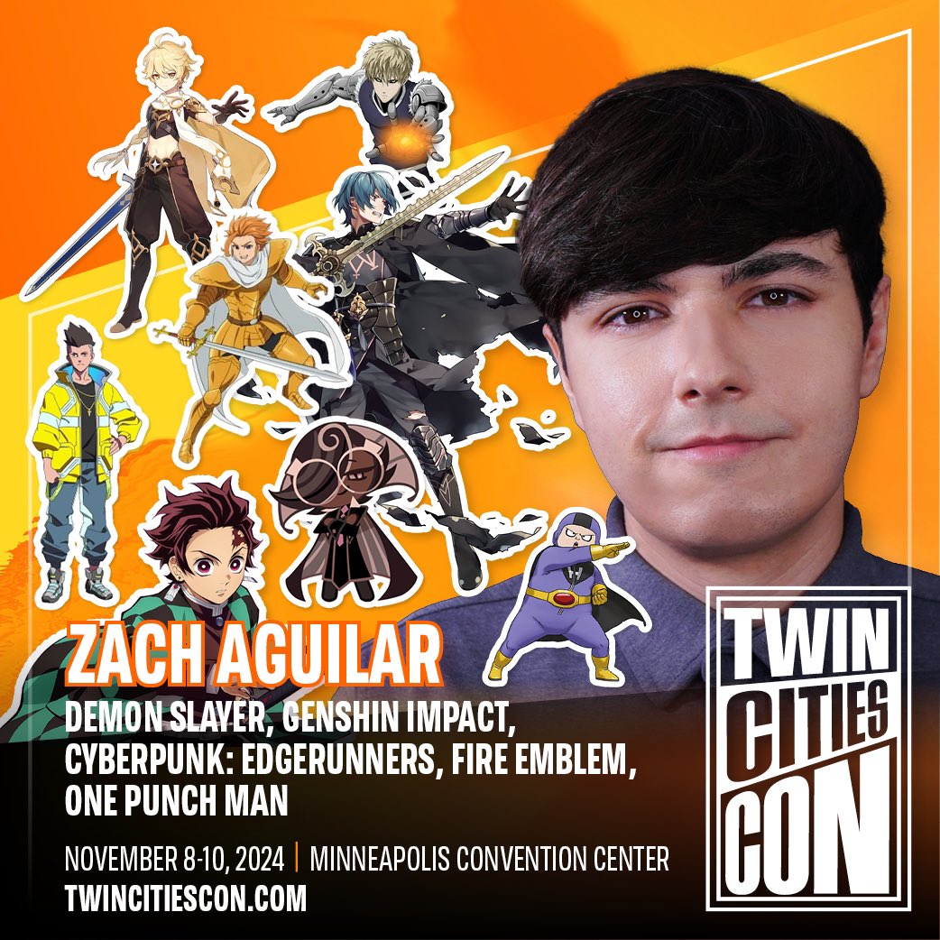 It’s the day to SLAY! ⚔️ Meet Zach Aguilar- voice of Tanjiro (Demon Slayer), Aether (Genshin), David Martinez (Cyberpunk), Genos (One Punch Man), & so much more at Twin Cities Con this November! How are we feeling about the newest season of Demon Slayer premiering today?? 👀🫣