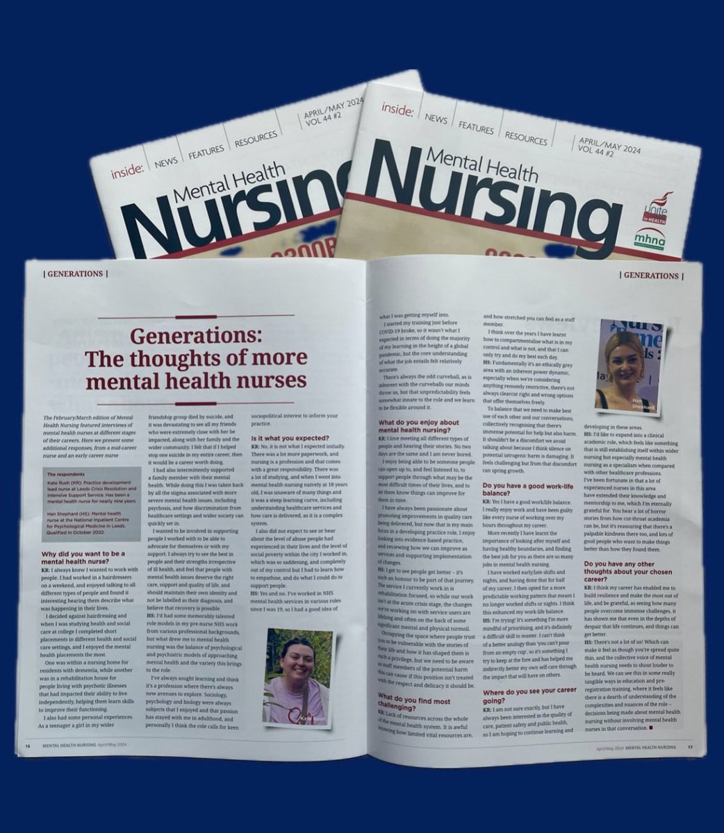 Han Shephard RMN (she/her) (@han_shephard) on Twitter photo Happy #InternationalNursesDay to all, but especially my fellow Mental Health Nurses who often go unrecognised!
Honoured to feature in the current issue of <a href="/Unite_MHNA/">Unite: MHNA</a>, speaking about a profession I’m so incredibly proud to be part of, out this week
#MentalHealthDeservesBetter Happy #InternationalNursesDay to all, but especially my fellow Mental Health Nurses who often go unrecognised!
Honoured to feature in the current issue of <a href="/Unite_MHNA/">Unite: MHNA</a>, speaking about a profession I’m so incredibly proud to be part of, out this week
#MentalHealthDeservesBetter