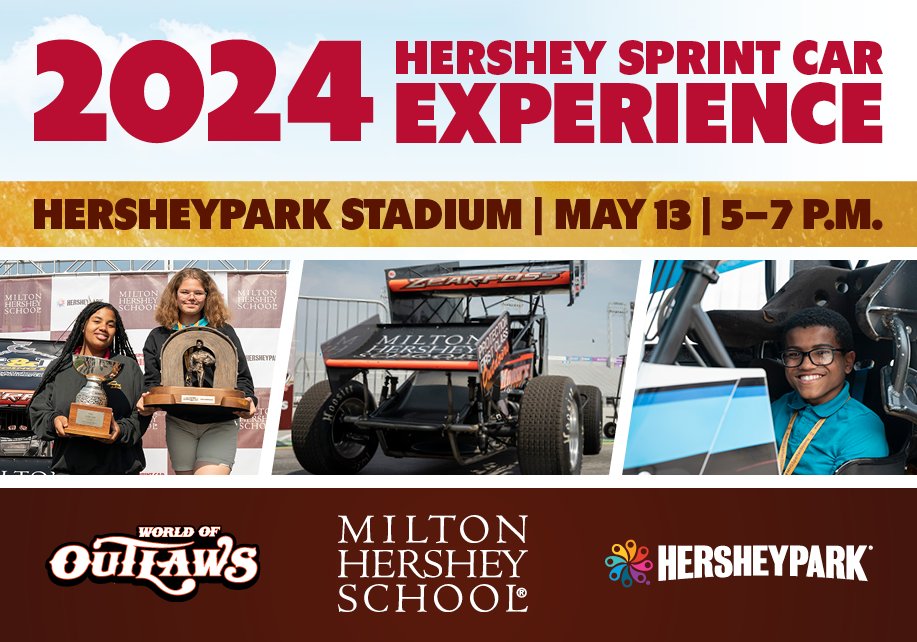 Start your engines and race over to @Hersheypark Stadium tomorrow, May 13, for the Hershey Sprint Car Experience! 🏁 Hosted in partnership with @miltonhershey + @WorldofOutlaws, this event is free to attend & family-friendly. Learn more: bit.ly/4bxg6cH