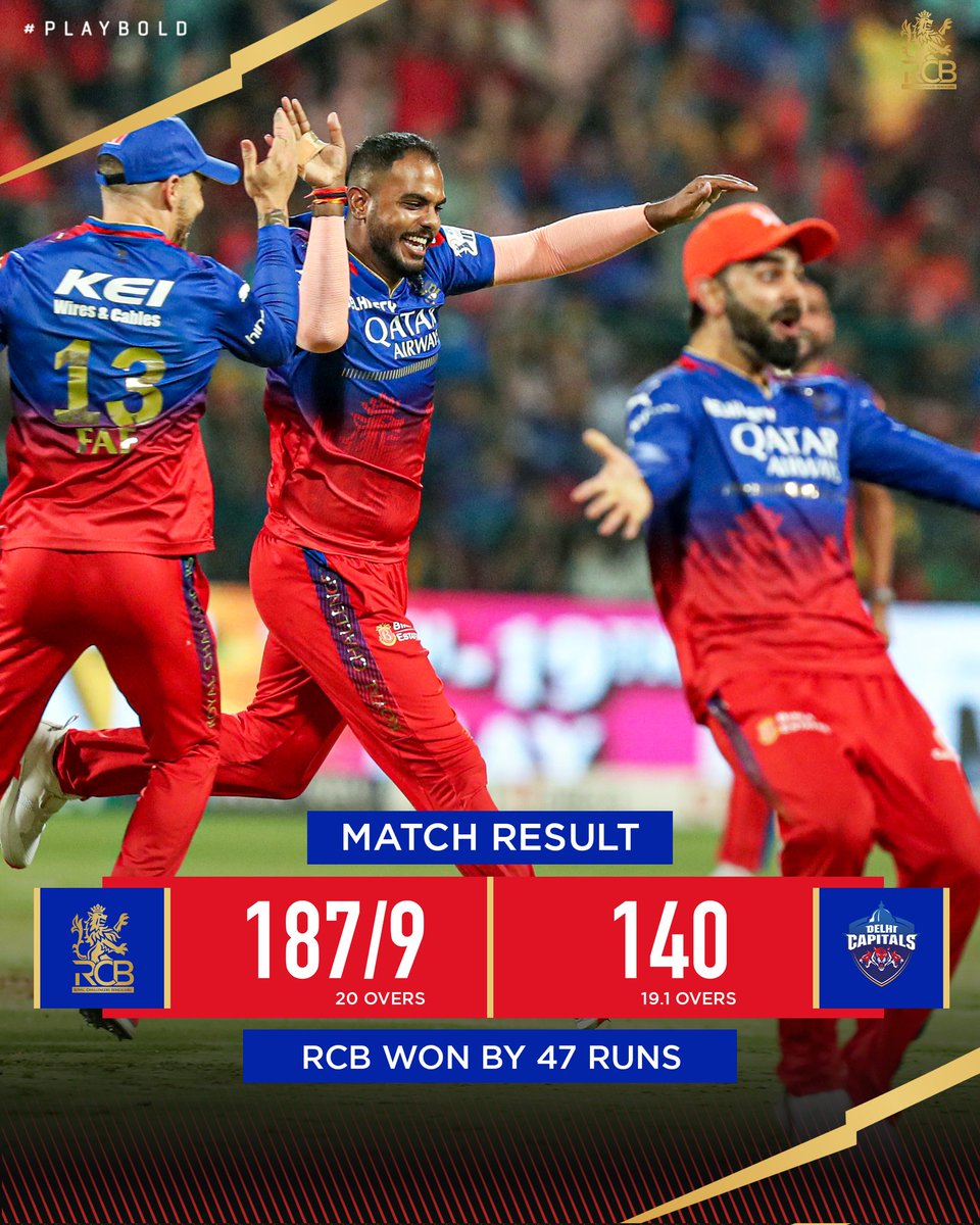 The dream run continues. A combined effort, the whole unit showed up and pulled off a heist!👌 We’re back in the race and how! 🙏 #PlayBold #ನಮ್ಮRCB #IPL2024 #RCBvDC