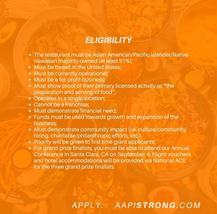 The AAPISTRONG Restaurant Fund, made possible by the Grubhub Community Fund, is designed to benefit Asian American, Native Hawaiian, and Pacific Islander-owned restaurants across the country. aapistrong.com/aapistrong-res…