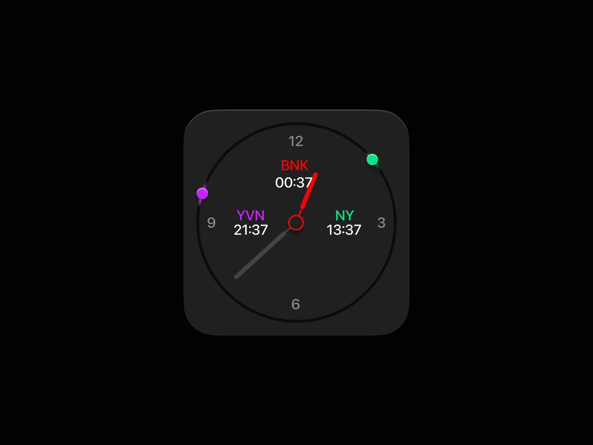 9/30 World clock widget. Numbers to understand what time it is, dots to feel how time in cities relates to each other  #UIChallenge #uidesign