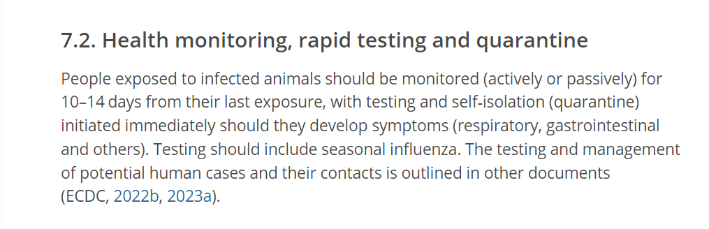 Looks like they are already planning rapid testing and quarantine⬇️for #BirdFlu , next up lockdowns &vaccines 'Testing should include seasonal influenza. The testing and management of potential human cases and their contacts is outlined in other documents' europepmc.org/article/MED/38…