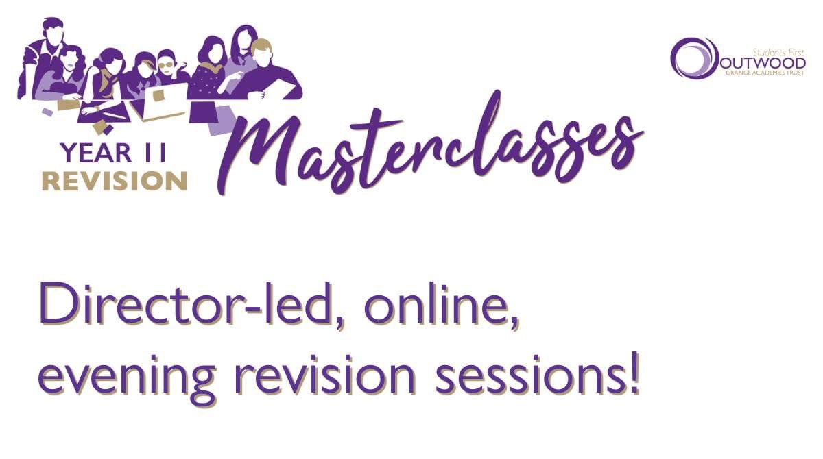⏳ COMING UP THIS WEEK! ⏳

Year 11 Outwood Revision Masterclasses! 💜

💻 Hour-long webinars
☑️ Led by expert subject Directors
🫶 Topic-specific support, revision and exam techniques

Check out the timetable for the week ahead here:
🖱️ outwood.com/revision-maste…

#OutwoodFamily💜