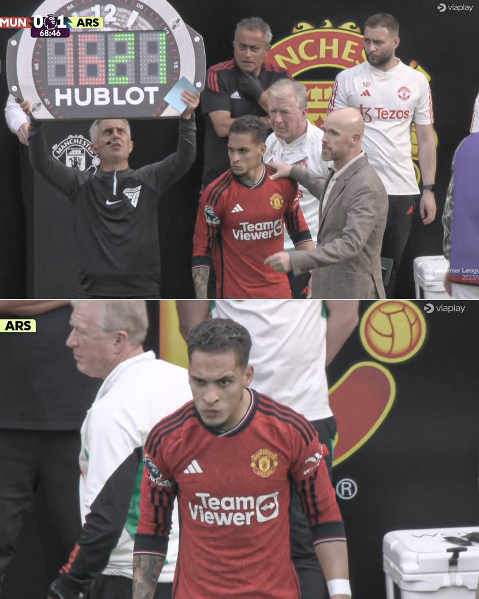 La cara de Antony al salir del banquillo del Manchester United 👿